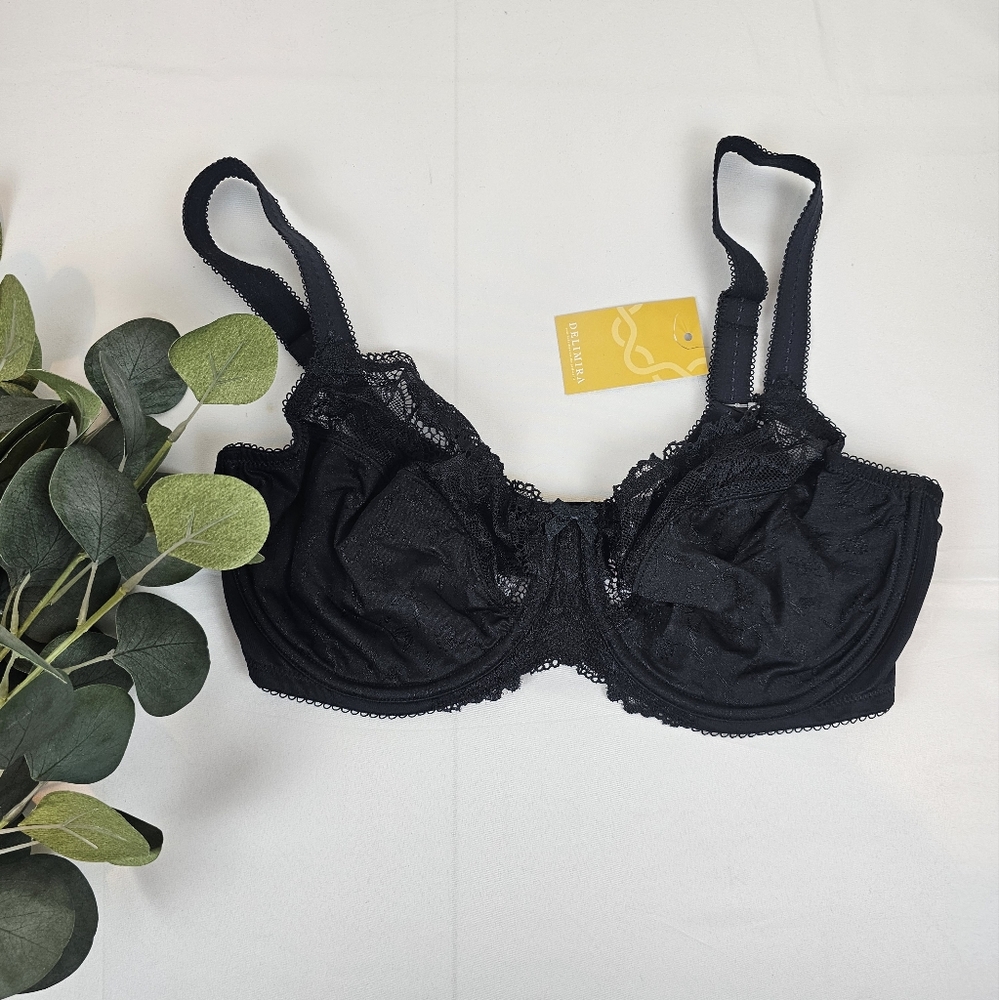 DELIMIRA Plus Size Full Coverage Underwire Unlined Minimizer Lace Bra 34DD